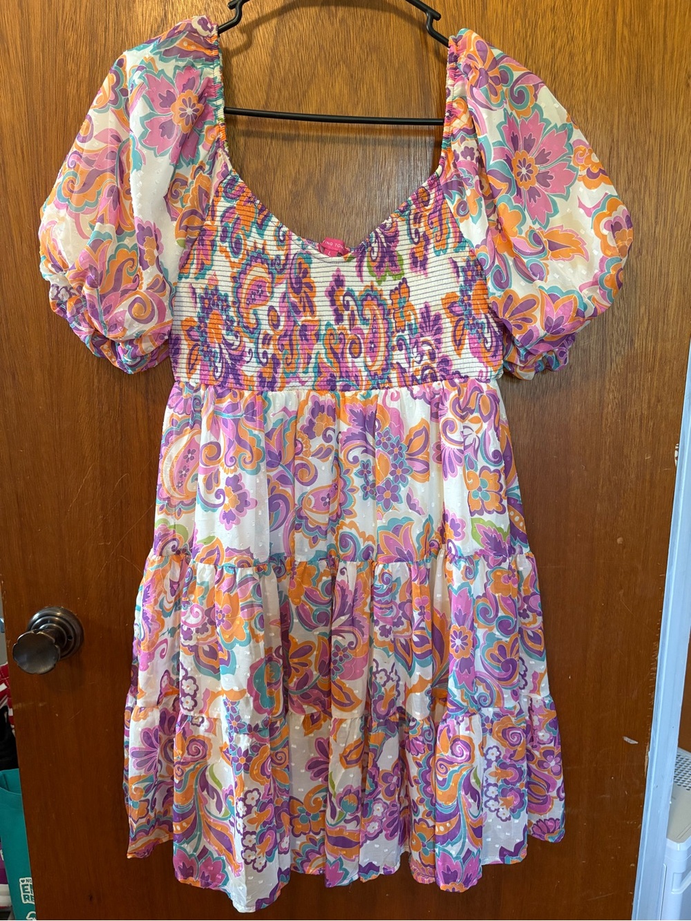 Flying Tomato Floral Puff-Sleeve Dress in Pink, Orange & Purple women